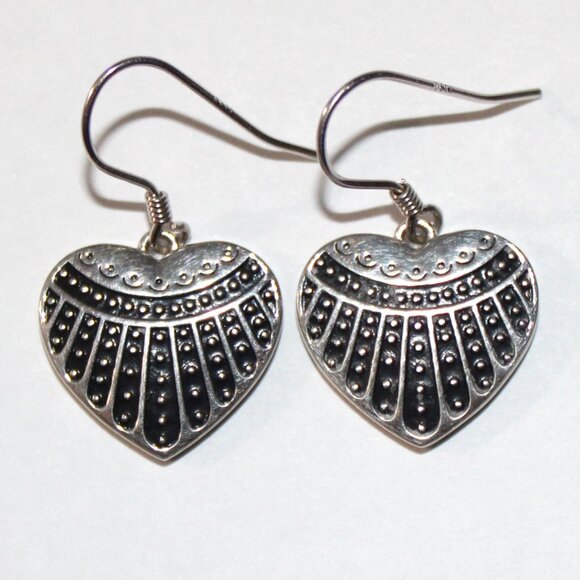 Sterling Silver Oxidized Heart Earrings - Picture 1 of 5